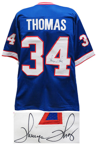 Thurman Thomas (Buffalo Bills) Signed Blue Custom Football Jersey -SCHWARTZ COA