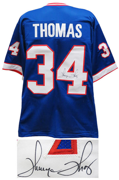 Thurman Thomas (Buffalo Bills) Signed Blue Custom Football Jersey -SCHWARTZ COA