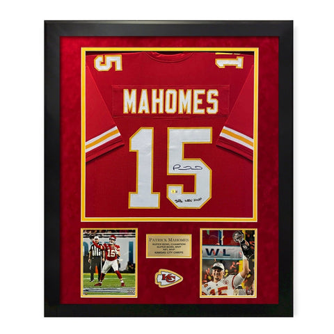 Patrick Mahomes Signed Autographed Jersey Framed to 32x40 SB Inscription Beckett