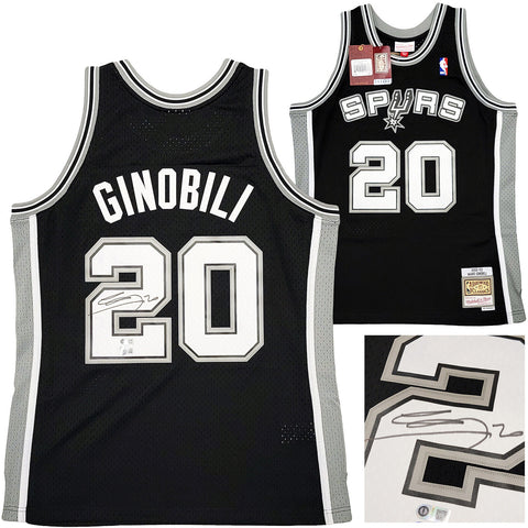 SPURS MANU GINOBILI AUTOGRAPHED BLACK M&N SWINGMAN JERSEY L BECKETT 211906