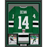 Framed Autographed/Signed Jamie Benn 35x39 Dallas Green Retro Jersey JSA COA