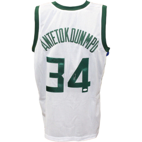 Giannis Antetokounmpo Autographed/Signed Pro Style White Jersey JSA 43528