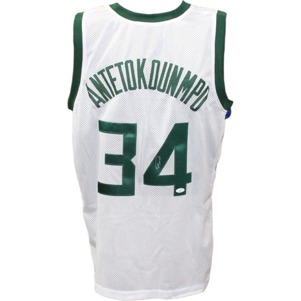 Giannis Antetokounmpo Autographed/Signed Pro Style White Jersey JSA 43528