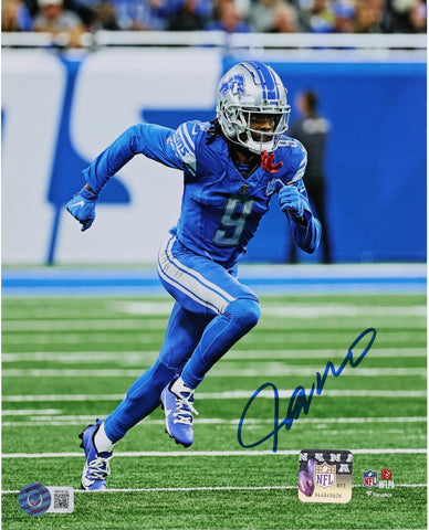Jameson Williams Detroit Lions Signed 8x10 Running Route in Blue Jersey Photo