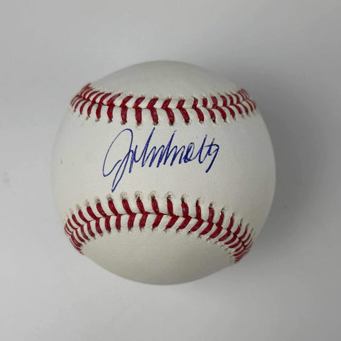 Autographed/Signed John Smoltz Rawlings ROML Baseball Beckett BAS COA