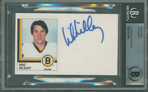 Bruins Mike Milbury Authentic Signed 3x5 Index Card Autographed BAS Slabbed
