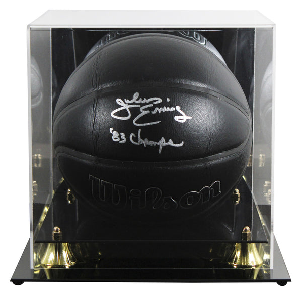 76ers Julius "Dr. J" Erving "83 Champs" Signed Black Logo Basketball W/ Case JSA