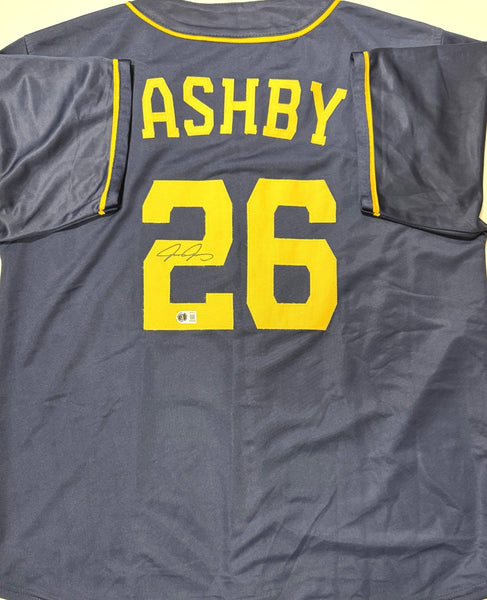 AARON ASHBY Signed Custom Replica Brewers Navy Jersey AUTO - BAS