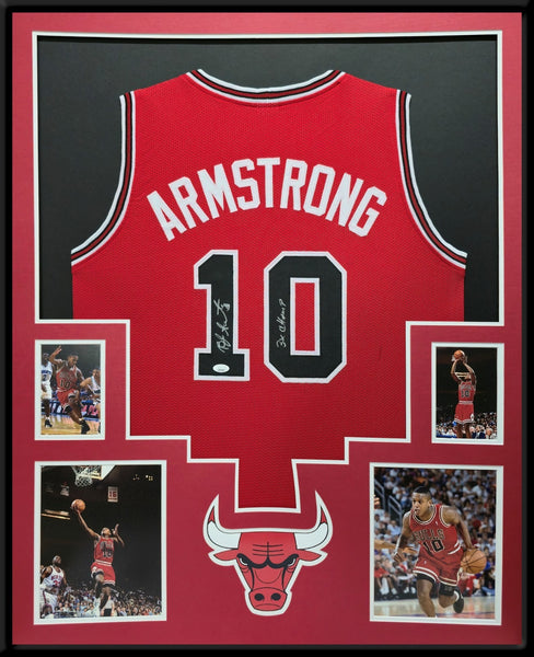 FRAMED CHICAGO BULLS BJ ARMSTRONG AUTOGRAPHED SIGNED INSCRIBED JERSEY JSA COA
