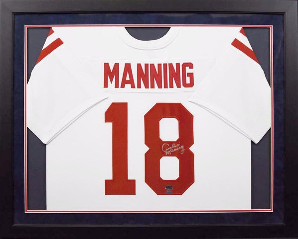 ARCHIE MANNING AUTOGRAPHED OLE MISS REBELS #18 WHITE FRAMED JERSEY STEINER