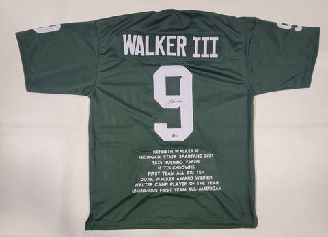 KENNETH WALKER III SIGNED COLLEGE STYLE CUSTOM XL STAT JERSEY BECKETT QR