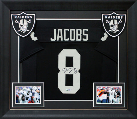 Josh Jacobs Authentic Signed Black Pro Style #8 Framed Jersey BAS Witnessed