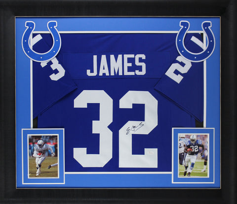 Edgerrin James Authentic Signed Blue Pro Style Framed Jersey JSA Witness