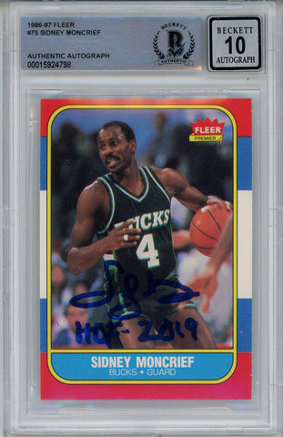 Sidney Moncrief Signed 1986-87 Fleer #75 Rookie Card Beckett 10 Slab 42936