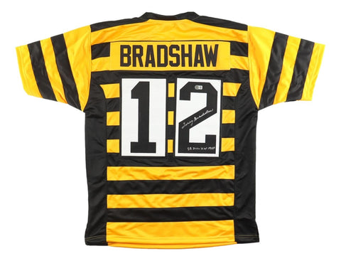 Terry Bradshaw Pittsburgh Signed Bumblebee Football Jersey SB XII-XIV MVP BAS