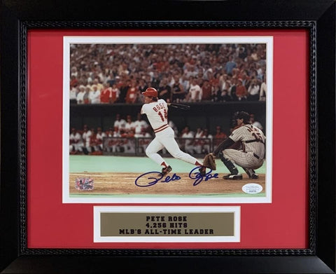 Pete Rose Autographed Signed Framed Baseball 8x10 Photo 4192 4256 Hit JSA COA