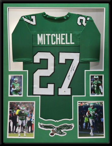 FRAMED PHILADELPHIA EAGLES QUINYON MITCHELL AUTOGRAPHED SIGNED JERSEY JSA COA