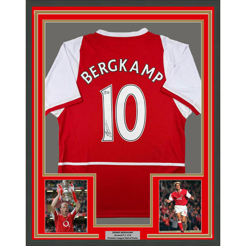 Framed Autographed/Signed Dennis Bergkamp 33x42 Arsenal Red Jersey Beckett COA