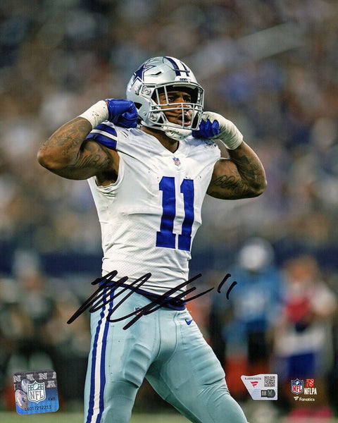 Micah Parsons Signed Cowboys White Jersey Muscle Flex 8x10 Photo -(FANATICS COA)