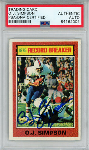 O.J. Simpson Signed 1976 Topps Record Breaker #6 Trading Card PSA Slab 43752