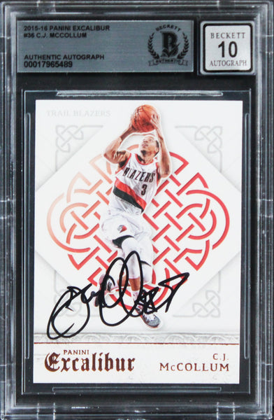 Blazers C.J. McCollum Signed 2015 Panini Excalibur #36 Card 10! BAS Slabbed