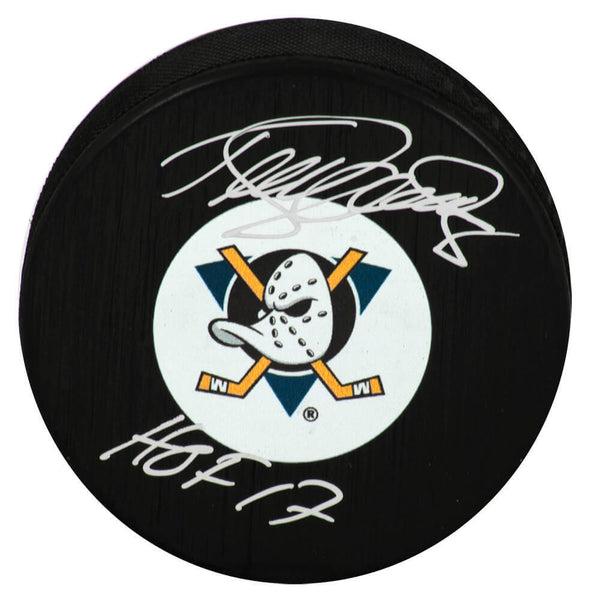 Teemu Selanne Signed Ducks (Medium) Logo Hockey Puck w/HOF'17 - (SCHWARTZ COA)