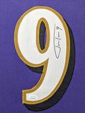 FRAMED BALTIMORE RAVENS JUSTIN TUCKER AUTOGRAPHED SIGNED STAT JERSEY JSA COA