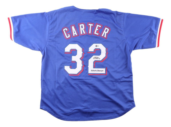 Evan Carter Texas Signed Blue Baseball Jersey 23 WS Champs BAS
