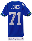 Walter Jones Signed Blue Throwback Custom Football Jersey w/NFL 100 - (SS COA)