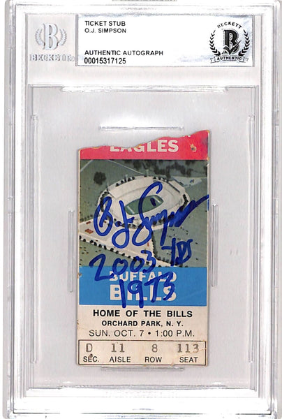 OJ Simpson Autographed/Signed 10/07/73 Ticket Stub Insc. Beckett 42710