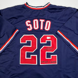 Autographed/Signed Juan Soto Washington Blue Baseball Jersey Beckett COA