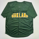 Autographed/Signed Mark McGwire Oakland Green Jersey Beckett BAS COA