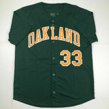 Autographed/Signed JOSE CANSECO Oakland Dark Green Baseball Jersey JSA COA Auto