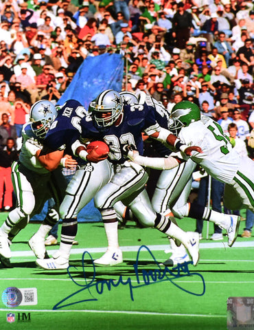 Tony Dorsett Signed Cowboys 8x10 Running V. Eagles Photo-Beckett W Holo *Blue