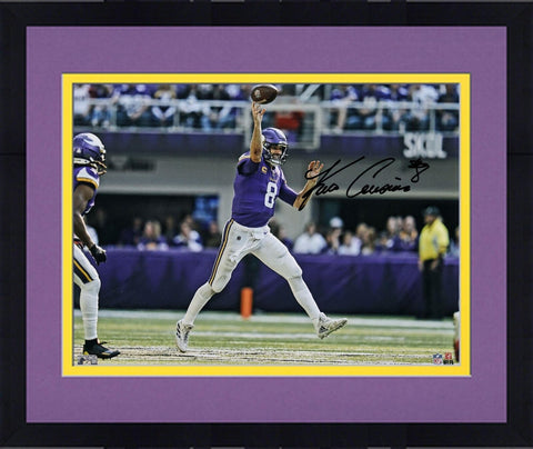 Framed Kirk Cousins Minnesota Vikings Signed 16x20 Purple Throw on the Run Photo