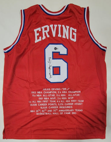 JULIUS ERVING SIGNED PRO STYLE "DR. J" CUSTOM XL STAT JERSEY BECKETT QR CODE