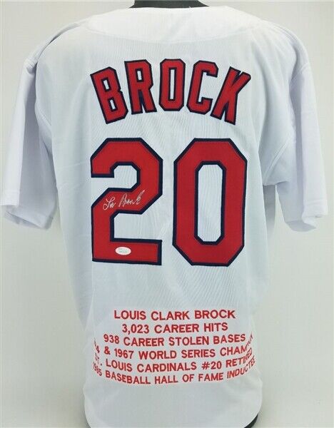 Lou Brock Signed St. Louis Cardinals 'The Franchise' Stat Jersey (JSA COA)