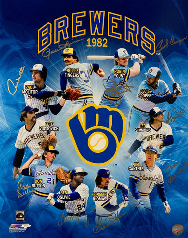 1982 Milw Brewers Multi Signed 16x20 Photo w/ 9 Sigs YOUNT MOLITOR SIMMONS AUTO