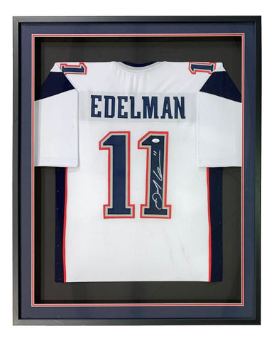 Julian Edelman Signed Framed Custom White Pro-Style Football Jersey JSA