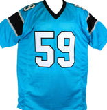 Luke Kuechly Autographed Light Blue Pro Style Jersey w/3 Insc- Beckett W Holo