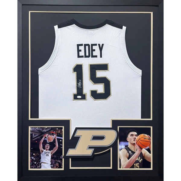 Zach Edey Autographed Signed Framed Purdue White Jersey JSA