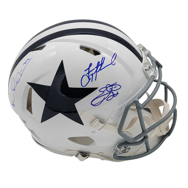 Troy Aikman Michael Irvin Emmitt Smith Signed Cowboys White T/B Authentic Helmet