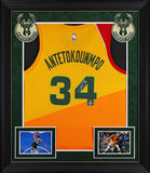 Giannis Antetokounmpo Signed Yellow Nike City Edition Framed Jersey BAS #N42090