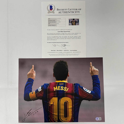 Autographed/Signed Lionel Leo Messi FC Barcelona 12x16 Photo Beckett BAS COA #1
