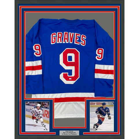 Framed Autographed/Signed Adam Graves 33x42 94 Cup NY Blue Jersey Steiner COA