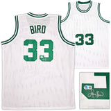 BOSTON CELTICS LARRY BIRD AUTOGRAPHED WHITE JERSEY BECKETT BAS WITNESS 239864