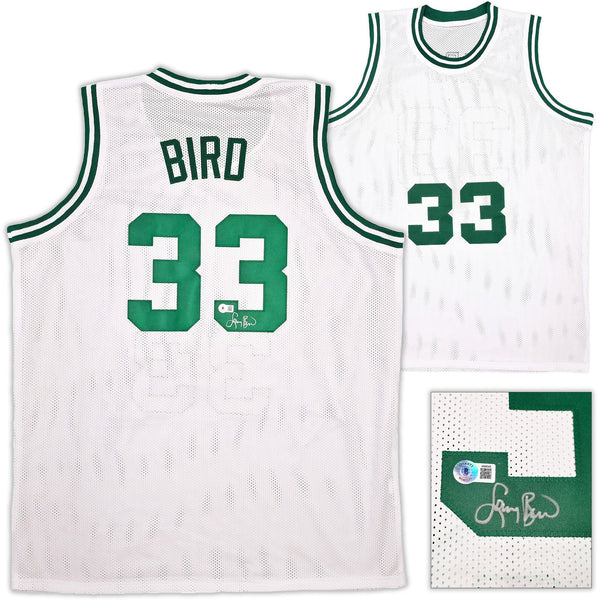 BOSTON CELTICS LARRY BIRD AUTOGRAPHED WHITE JERSEY BECKETT BAS WITNESS 239864