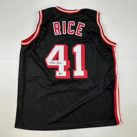 Autographed/Signed Glen Rice Miami Black Basketball Jersey Beckett BAS COA