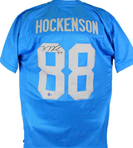 TJ Hockenson Autographed Blue Pro Style Jersey *L8- Beckett W Holo *Black