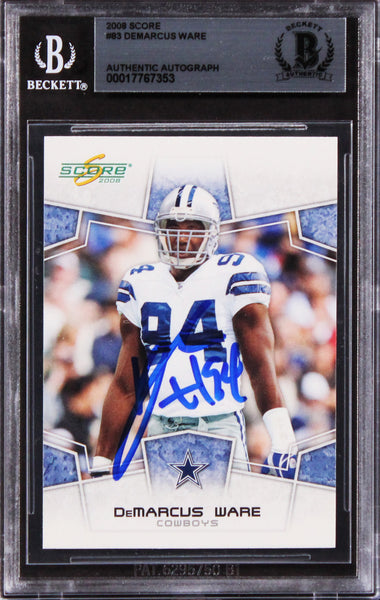 Cowboys Demarcus Ware Authentic Signed 2008 Score #83 Card BAS Slabbed